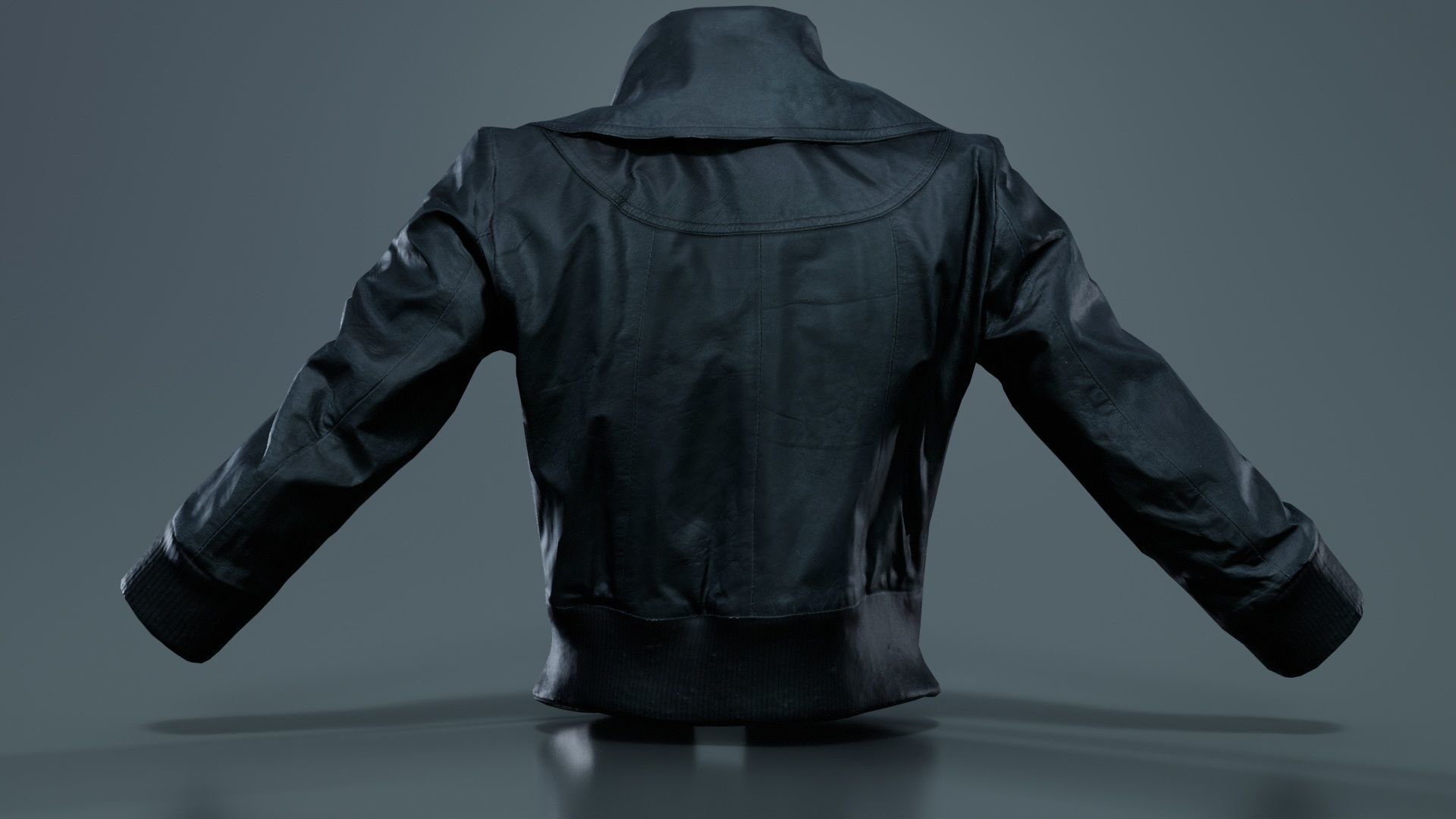 Mini Black Leather Jacket Open Low-poly 3D model_4