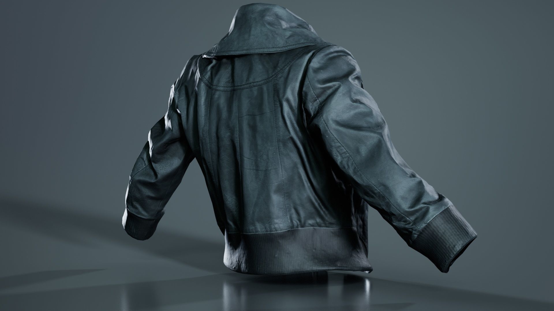 Mini Black Leather Jacket Open Low-poly 3D model_3