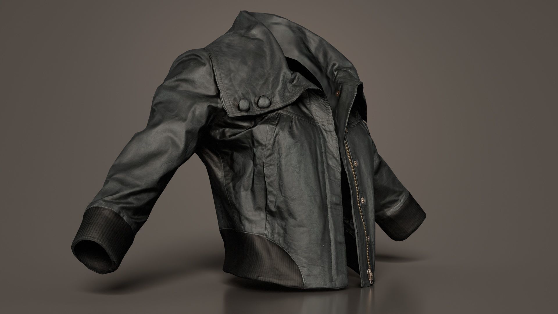 Mini Black Leather Jacket Open Low-poly 3D model_2
