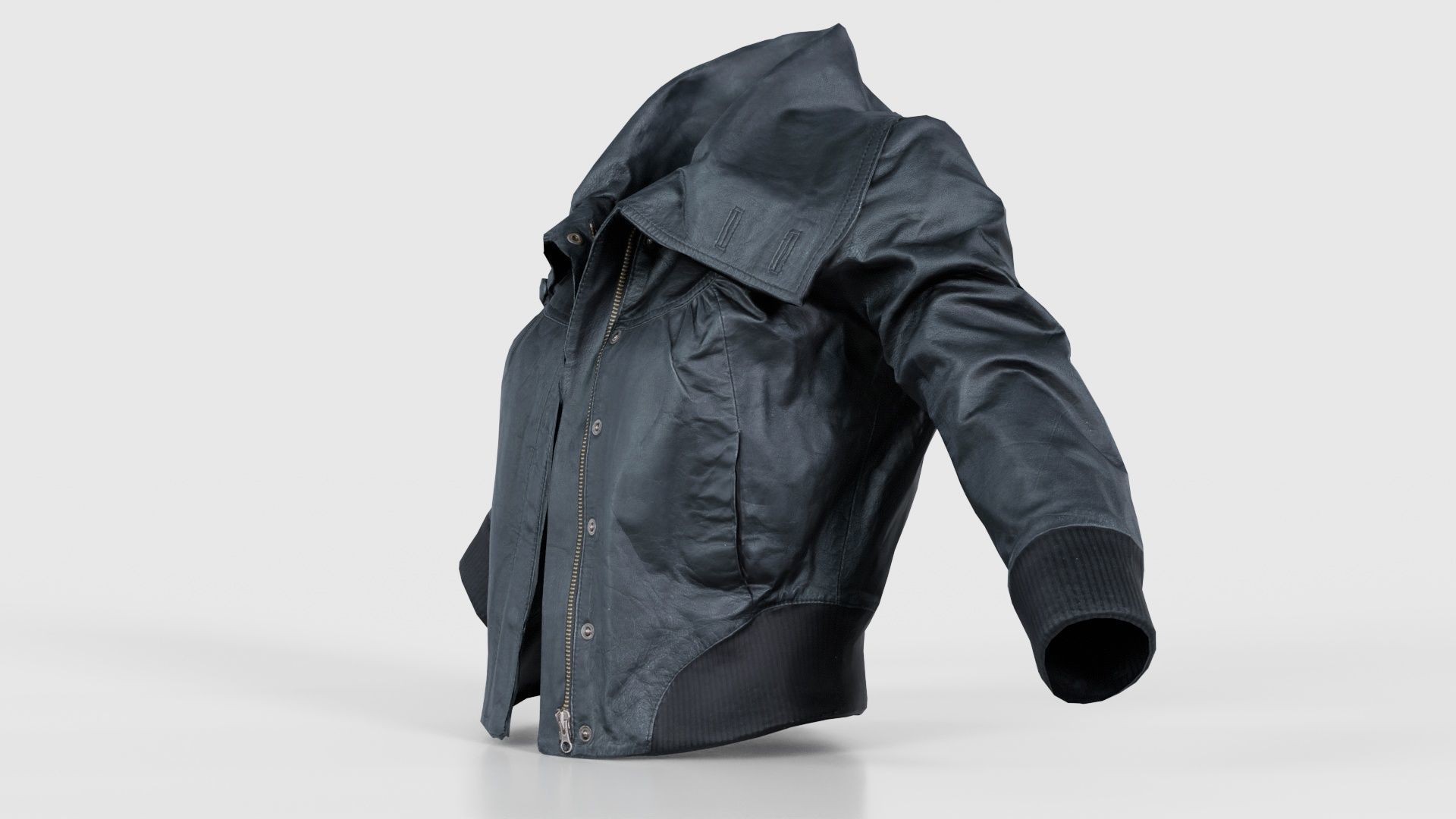 Mini Black Leather Jacket Open Low-poly 3D model_25