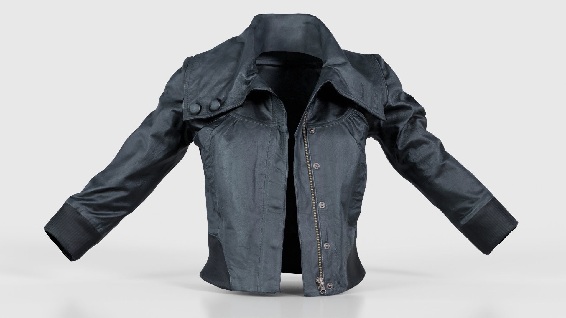 Mini Black Leather Jacket Open Low-poly 3D model_15