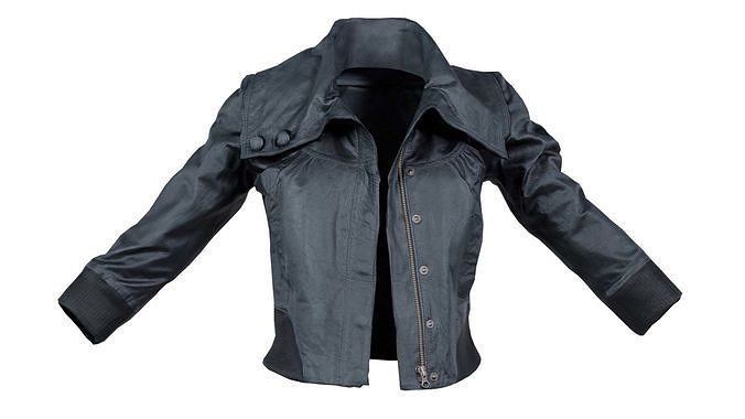 Mini Black Leather Jacket Open Low-poly 3D model