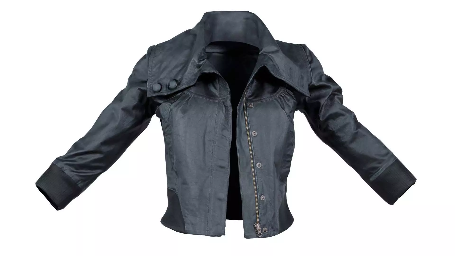 Mini Black Leather Jacket Open Low-poly 3D model_0