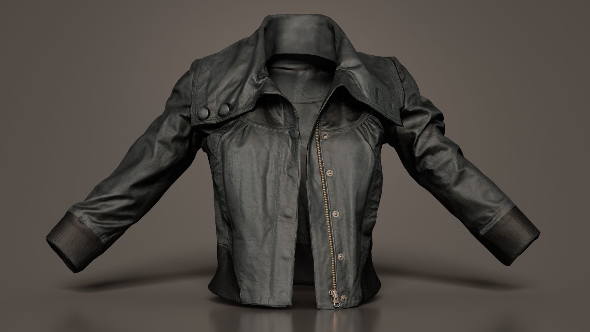 Mini Black Leather Jacket Open Low-poly 3D model_5
