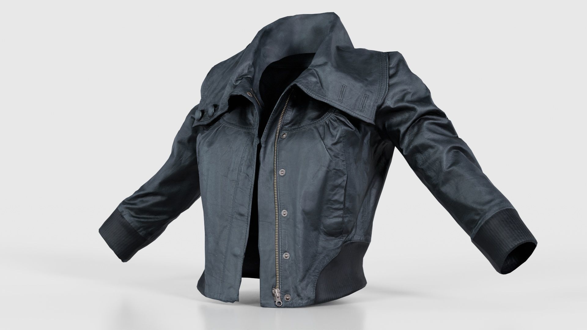 Mini Black Leather Jacket Open Low-poly 3D model_26