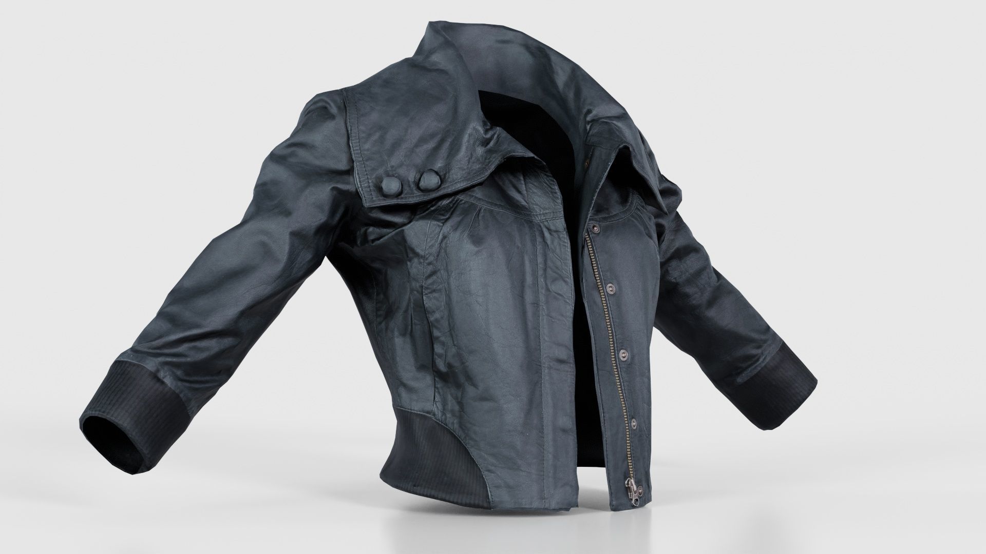 Mini Black Leather Jacket Open Low-poly 3D model_16