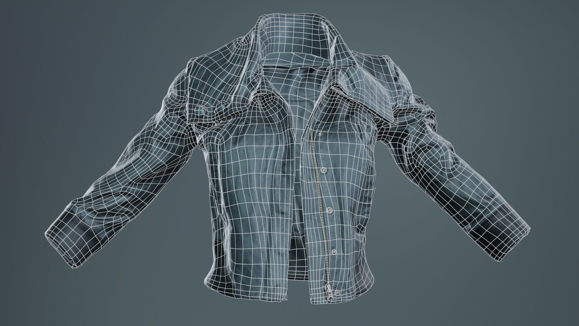 Mini Black Leather Jacket Open Low-poly 3D model_9