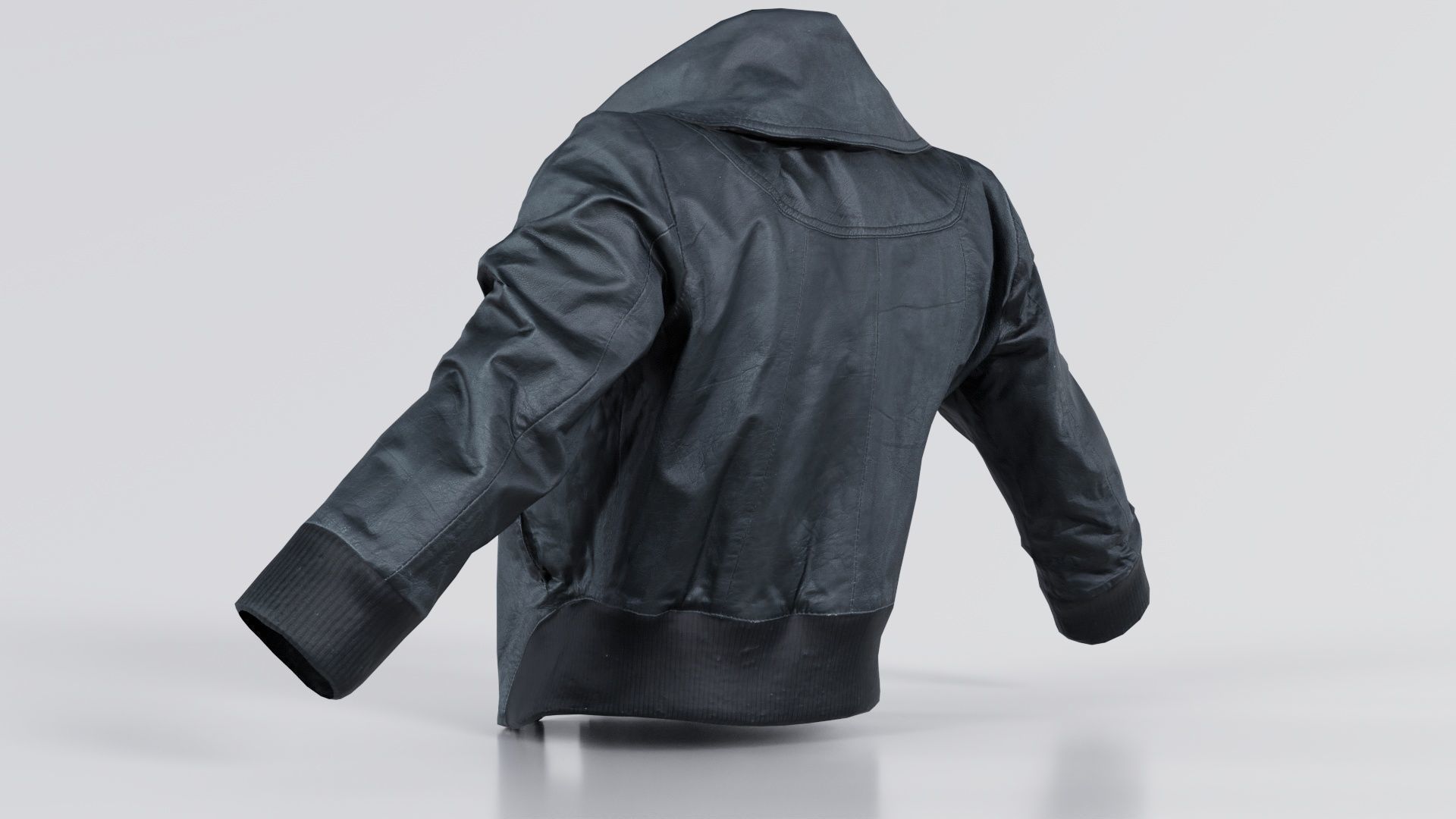 Mini Black Leather Jacket Open Low-poly 3D model_8