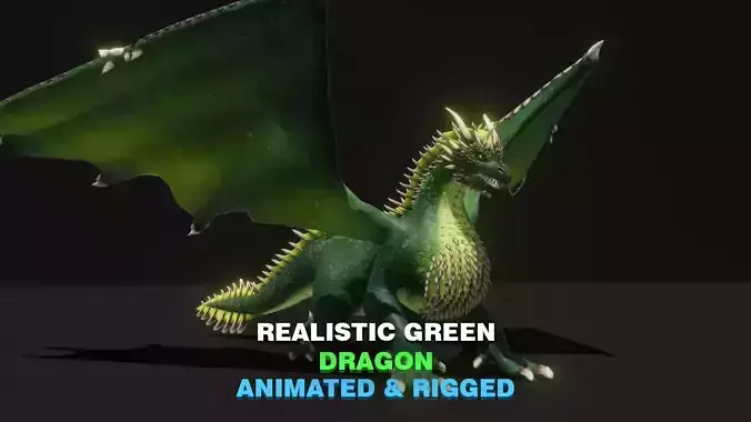 Realistic Green Dragon Animated 3D Model Low-poly 3D model