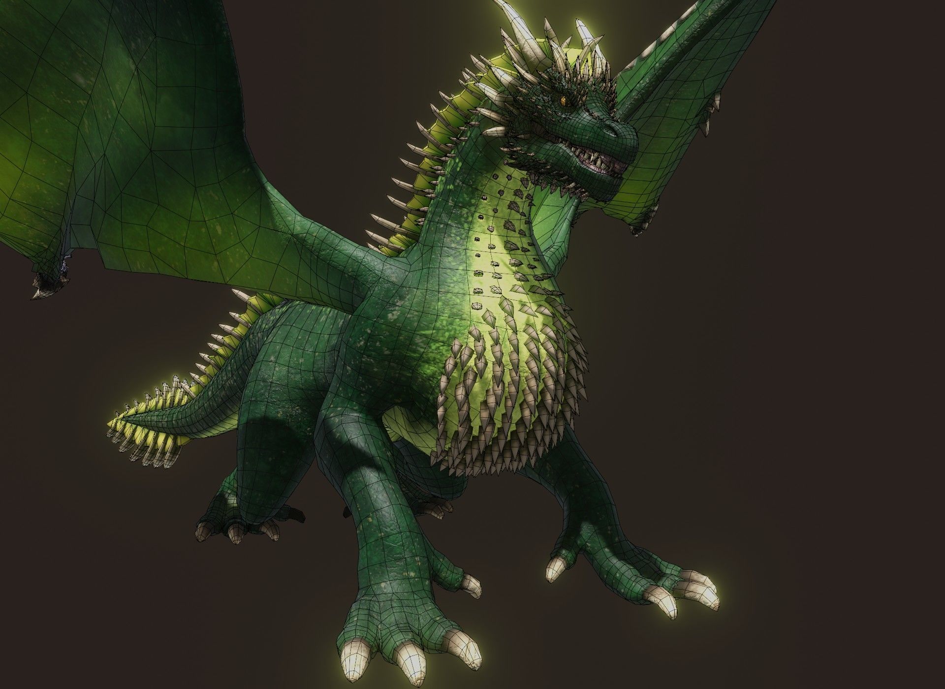 Realistic Green Dragon Animated 3D Model Low-poly 3D model_23