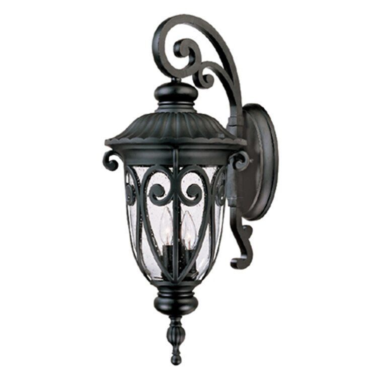 Lininger Black Hammered Glass Outdoor Wall Lantern 3D model_1