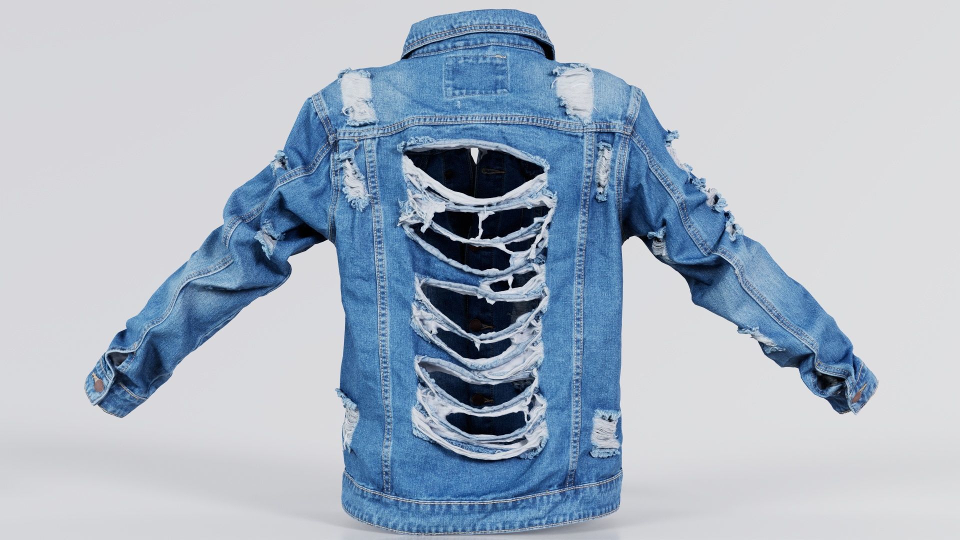 Ripped Back Jeans Jacket Low-poly 3D model_4