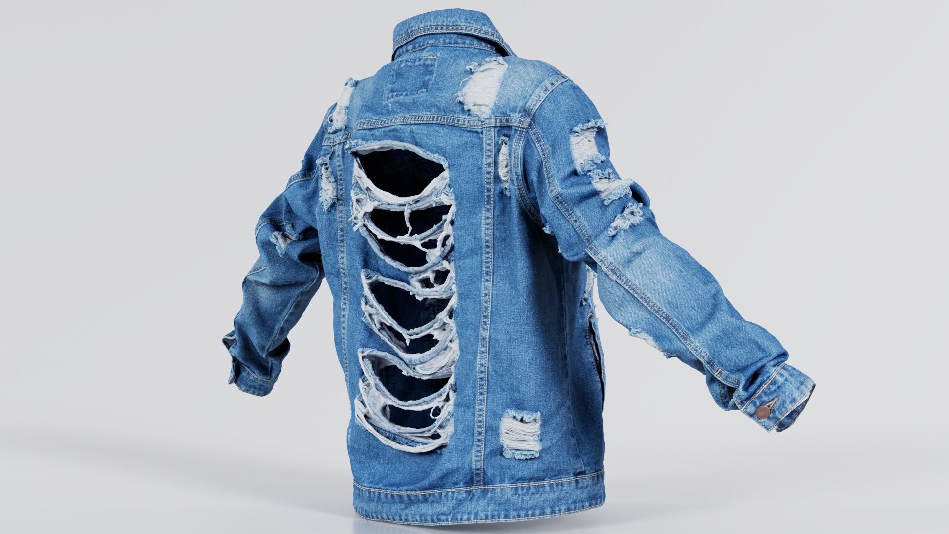 Ripped Back Jeans Jacket Low-poly 3D model_6