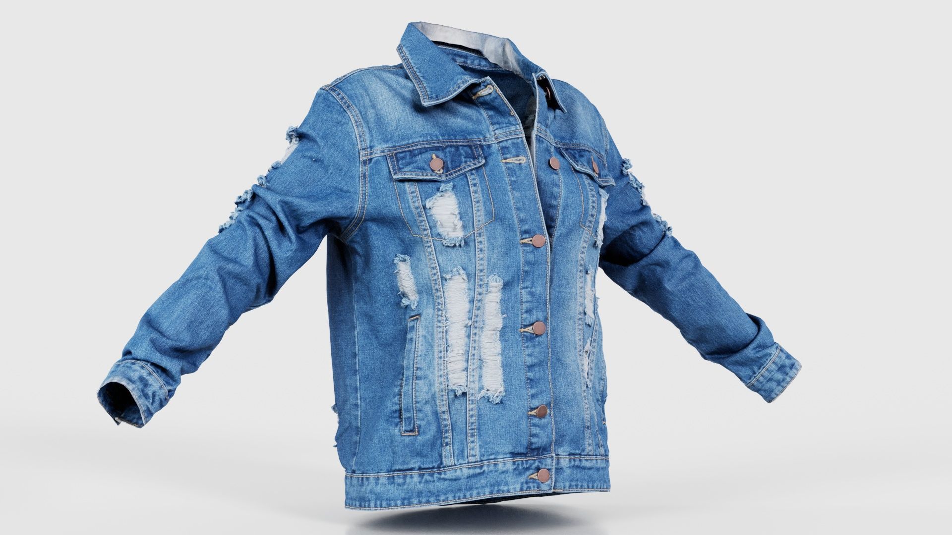 Ripped Back Jeans Jacket Low-poly 3D model_16
