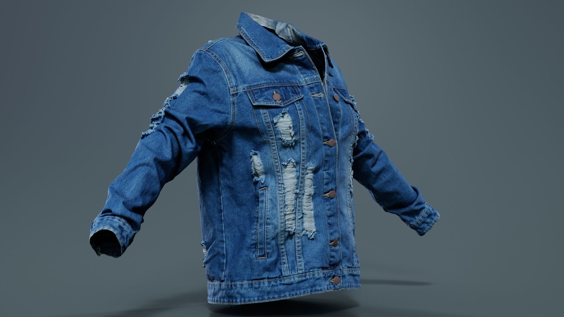Ripped Back Jeans Jacket Low-poly 3D model_3