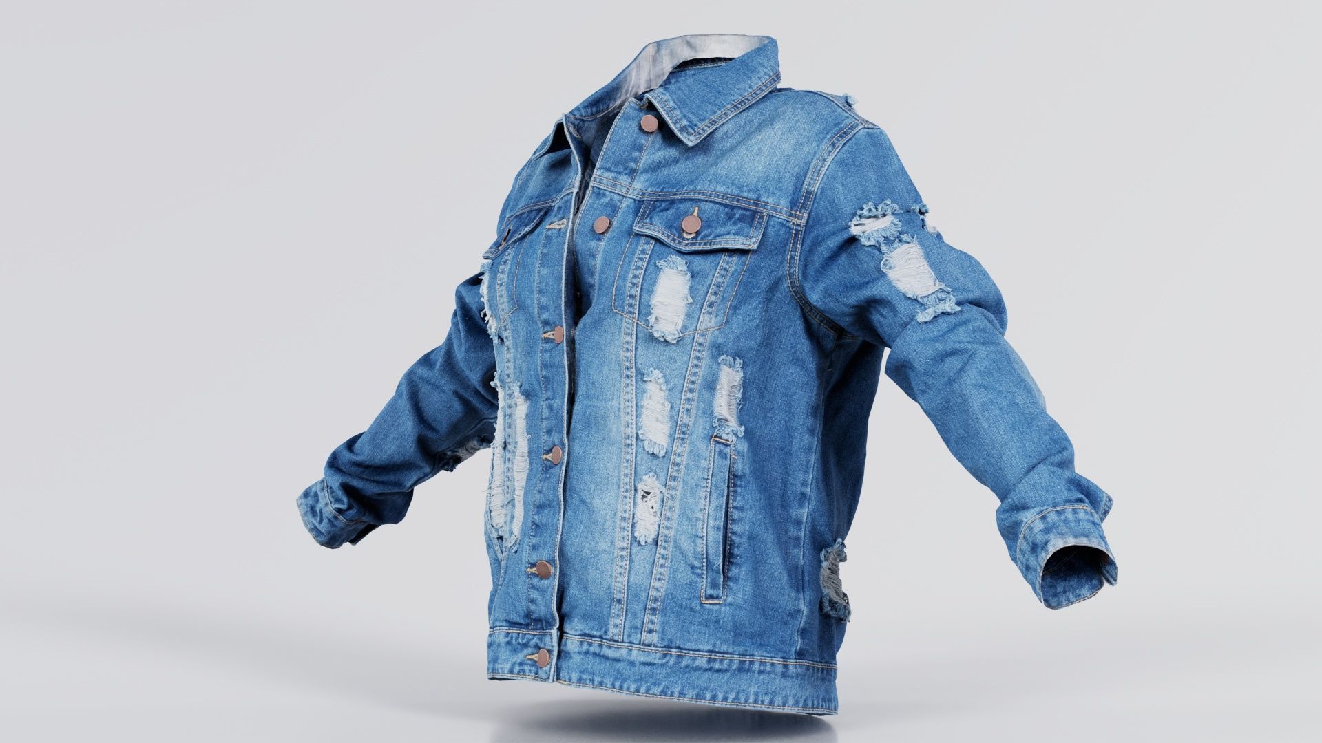 Ripped Back Jeans Jacket Low-poly 3D model_1