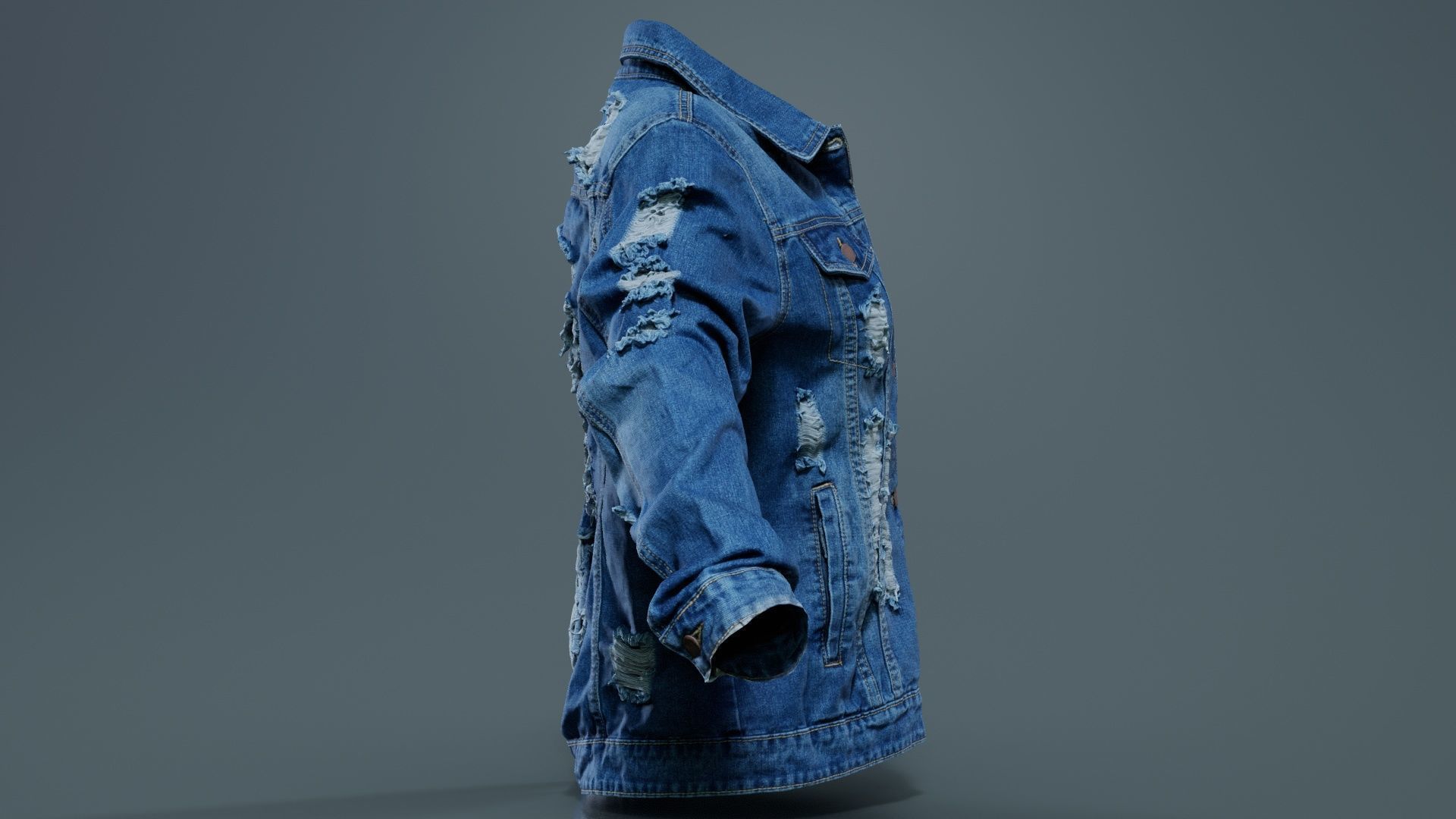 Ripped Back Jeans Jacket Low-poly 3D model_7