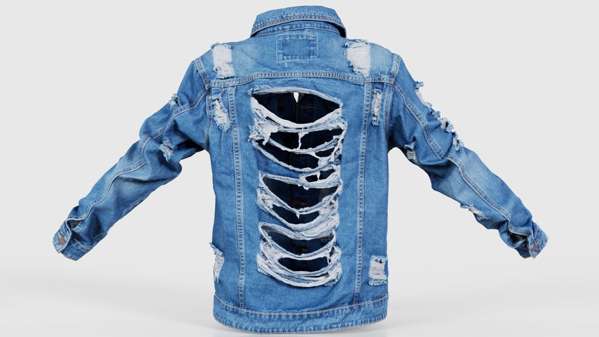 Ripped Back Jeans Jacket Low-poly 3D model_21