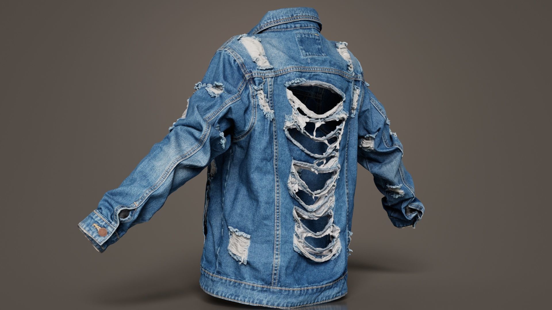 Ripped Back Jeans Jacket Low-poly 3D model_8
