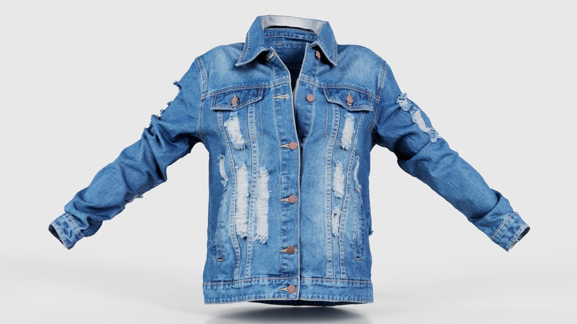 Ripped Back Jeans Jacket Low-poly 3D model_15