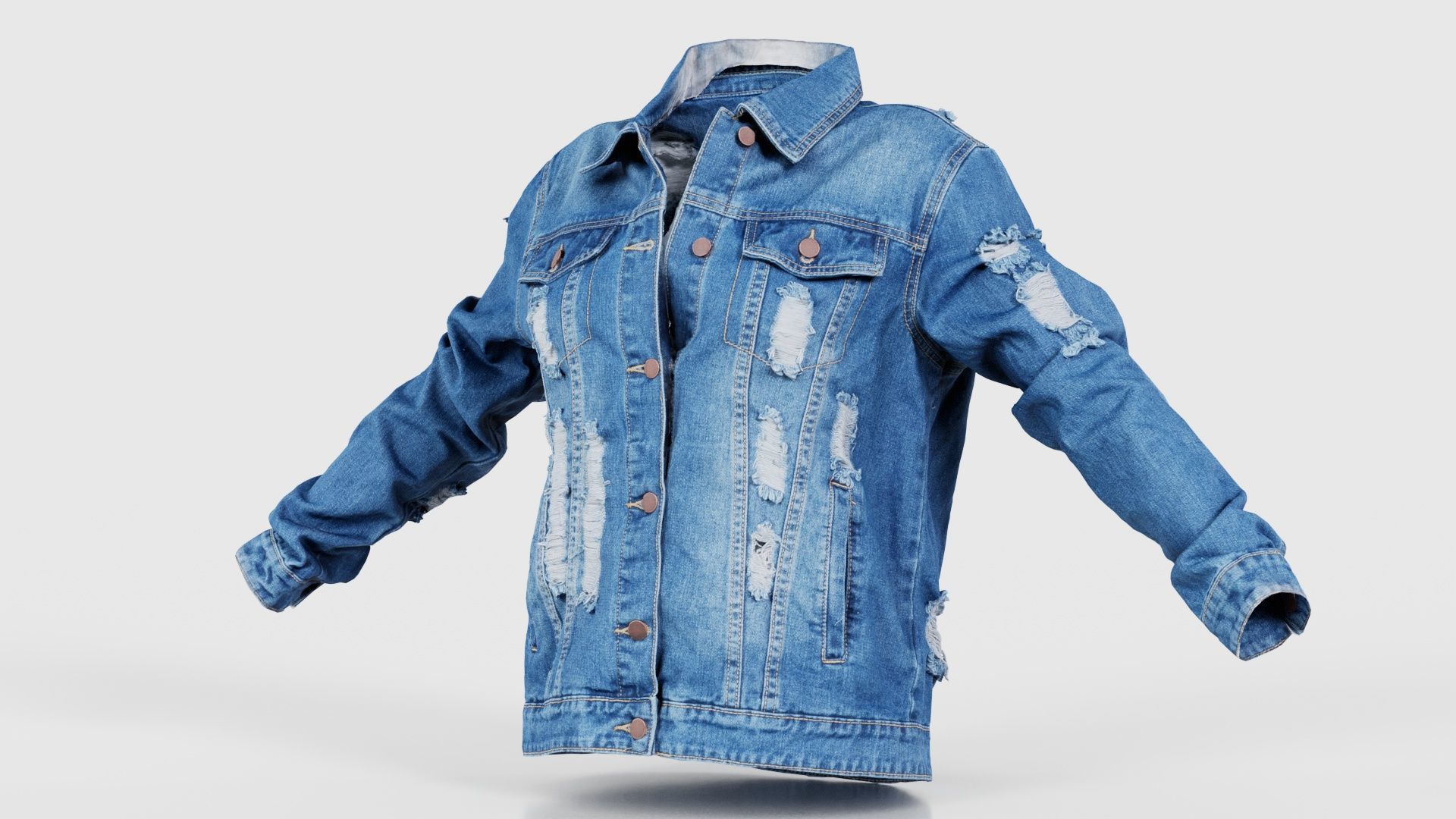 Ripped Back Jeans Jacket Low-poly 3D model_26