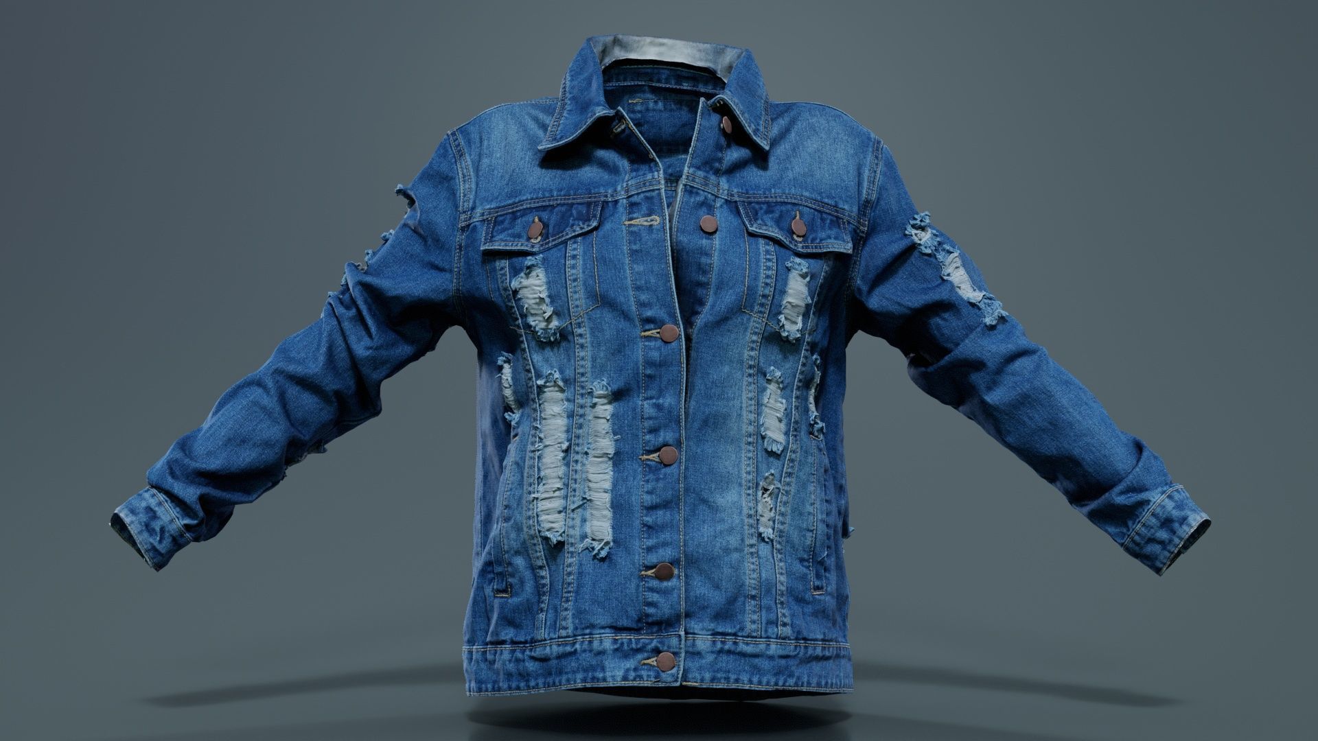Ripped Back Jeans Jacket Low-poly 3D model_5