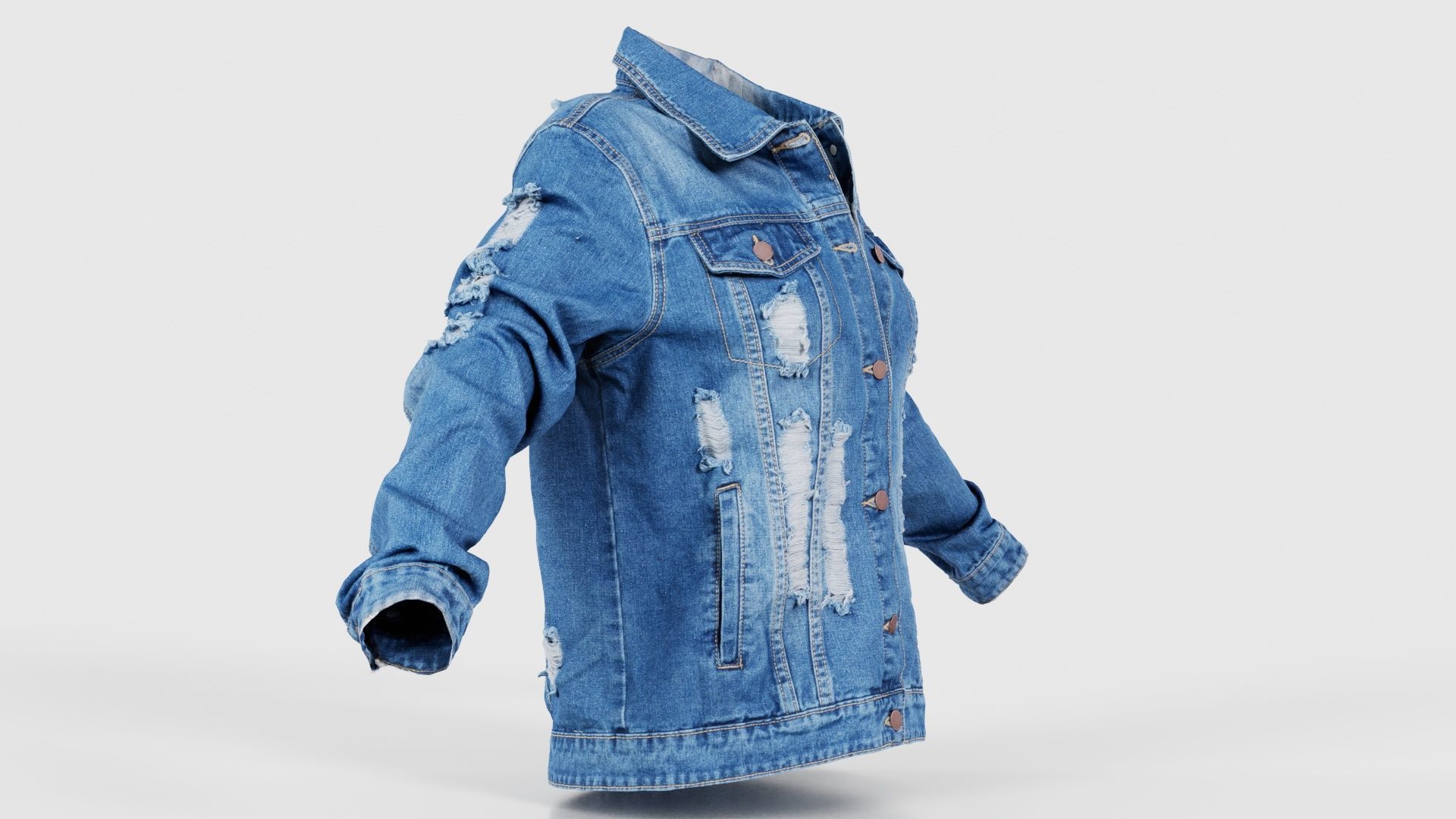 Ripped Back Jeans Jacket Low-poly 3D model_17