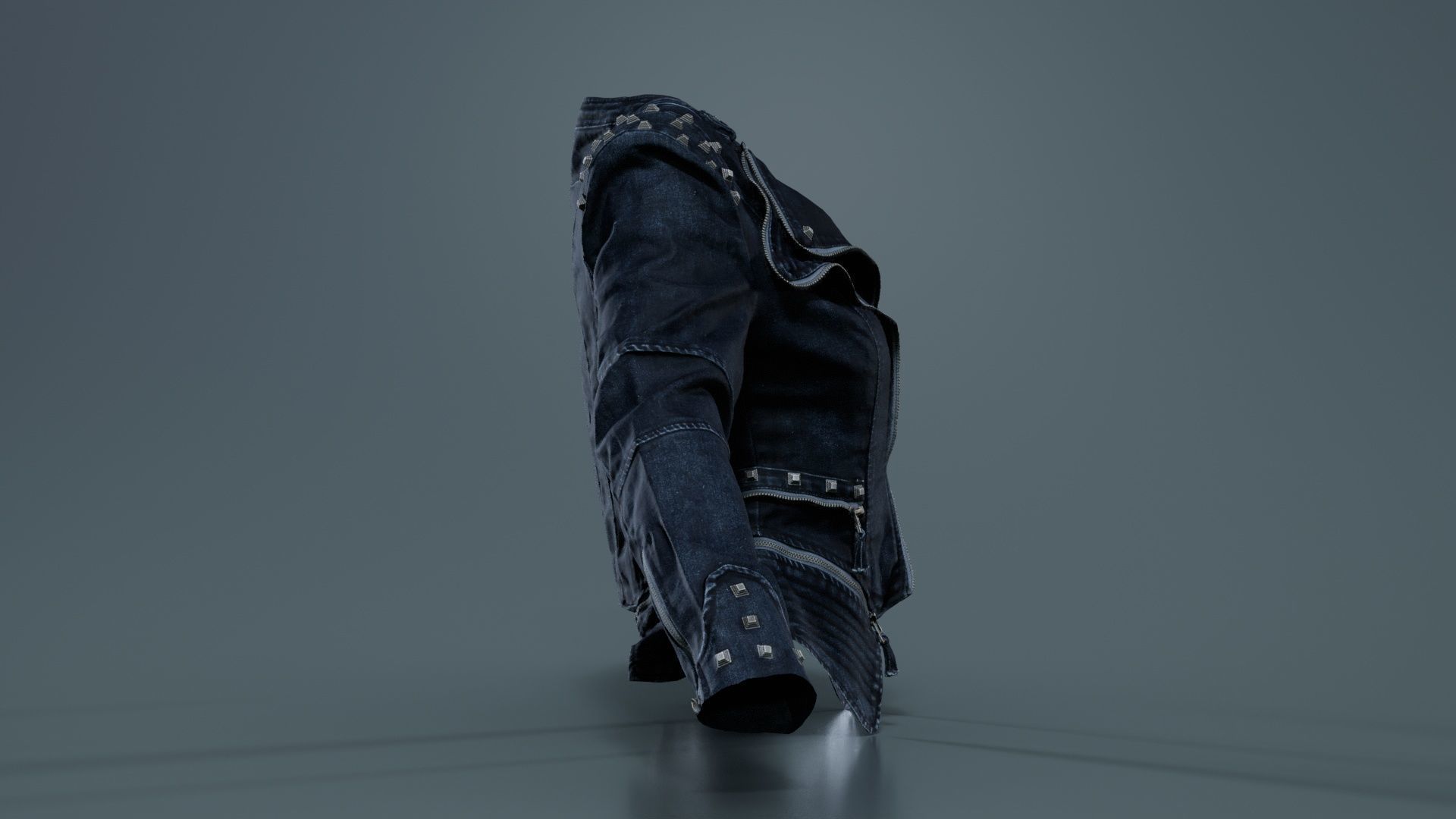 Spiky Jeans Jacket Low-poly 3D model_8