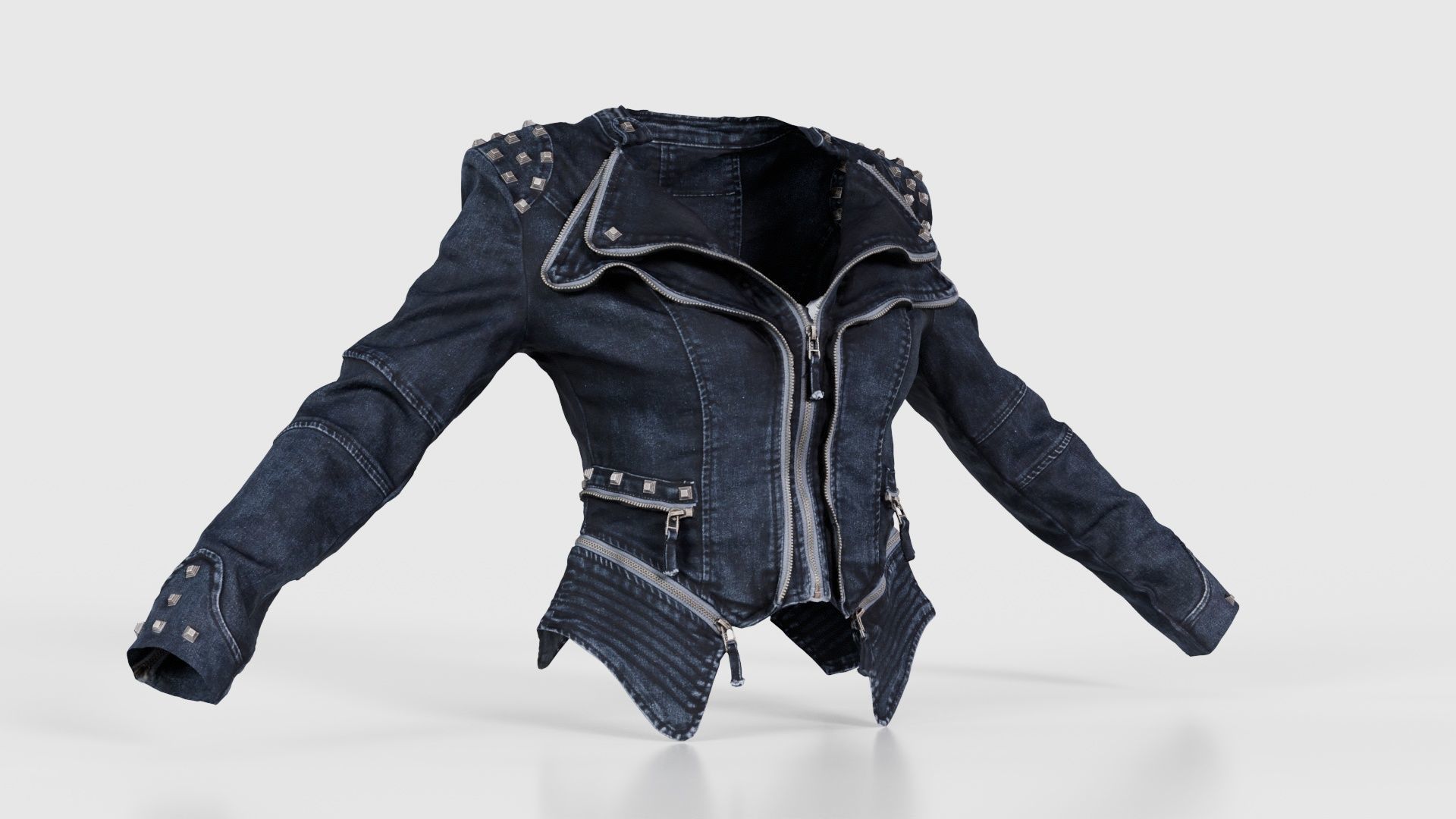 Spiky Jeans Jacket Low-poly 3D model_16