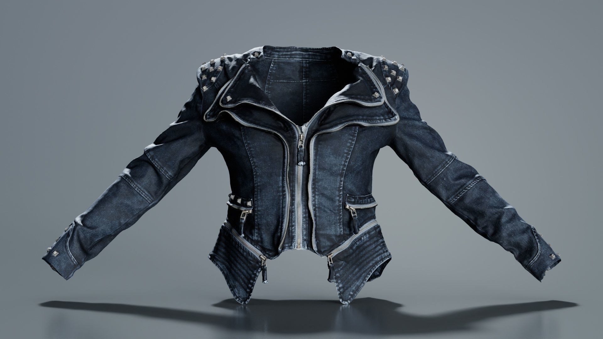 Spiky Jeans Jacket Low-poly 3D model_3