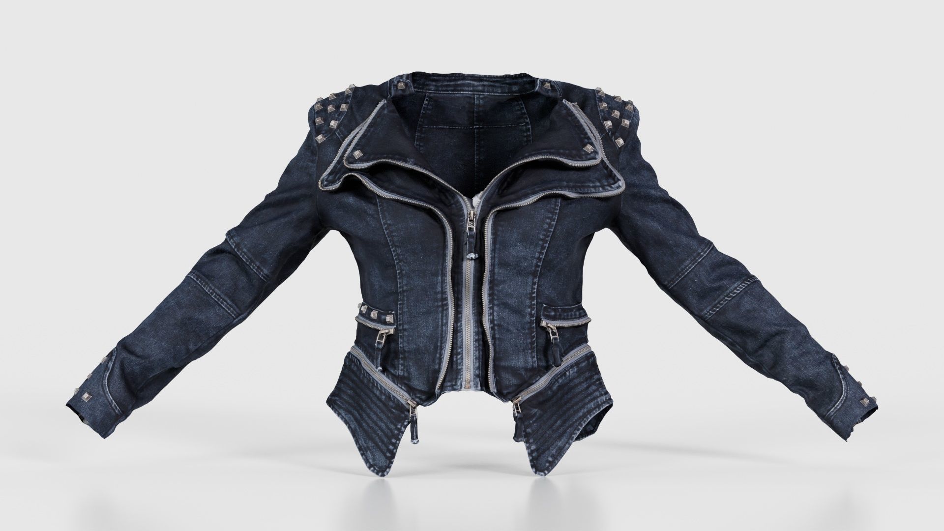 Spiky Jeans Jacket Low-poly 3D model_15