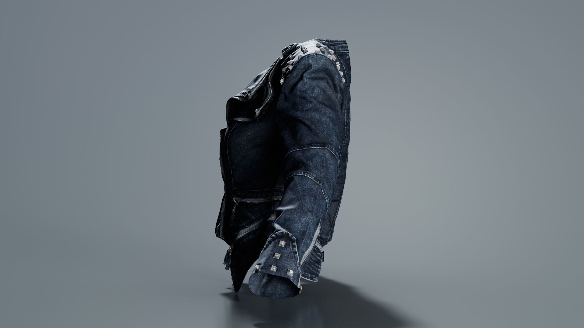 Spiky Jeans Jacket Low-poly 3D model_1
