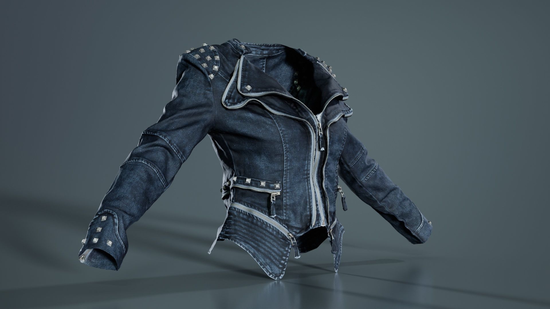 Spiky Jeans Jacket Low-poly 3D model_2