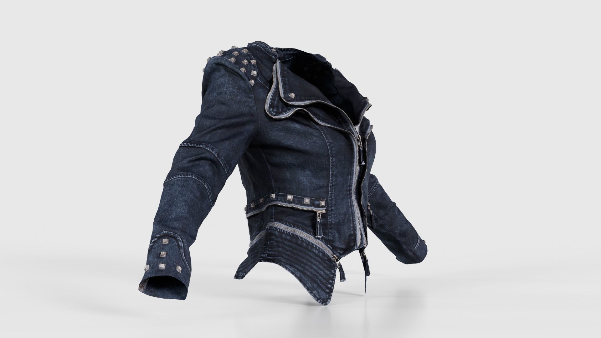 Spiky Jeans Jacket Low-poly 3D model_17