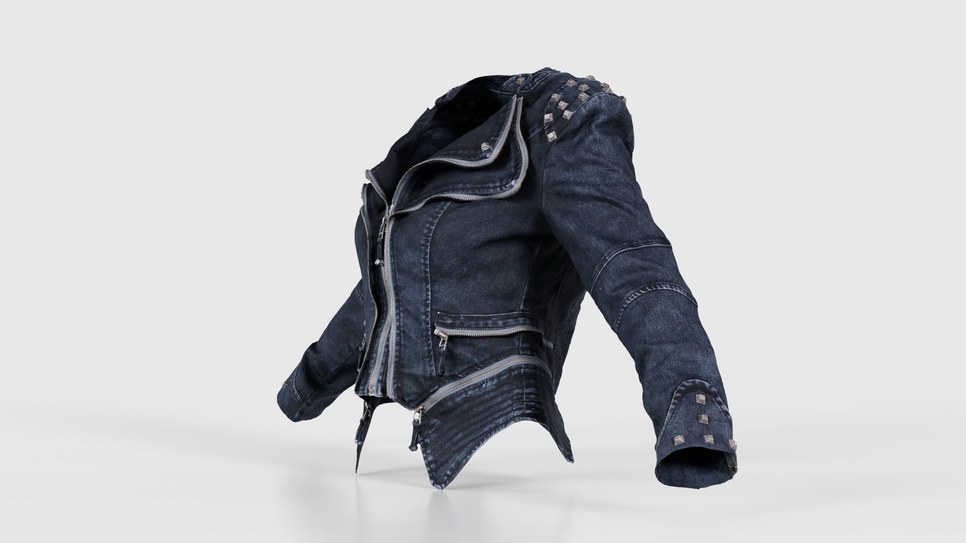 Spiky Jeans Jacket Low-poly 3D model_25
