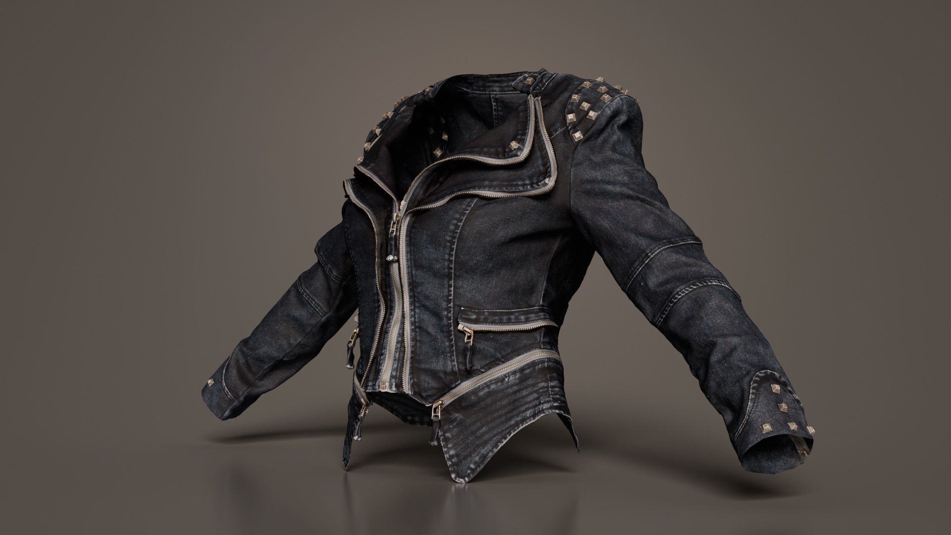 Spiky Jeans Jacket Low-poly 3D model_6