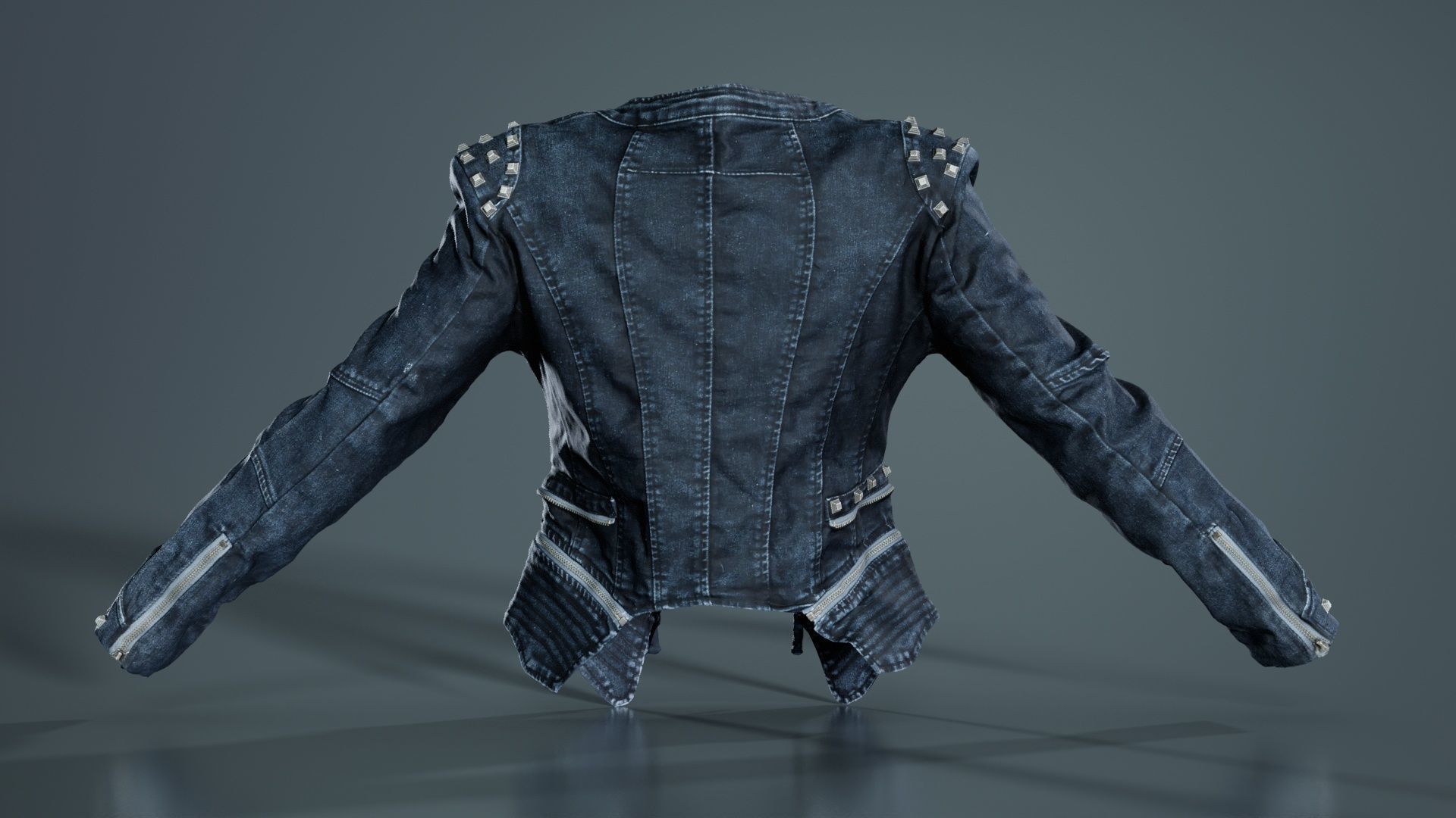 Spiky Jeans Jacket Low-poly 3D model_4