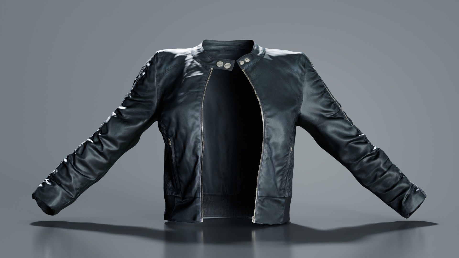 Tiny Black Leather Jacket Open Low-poly 3D model_1