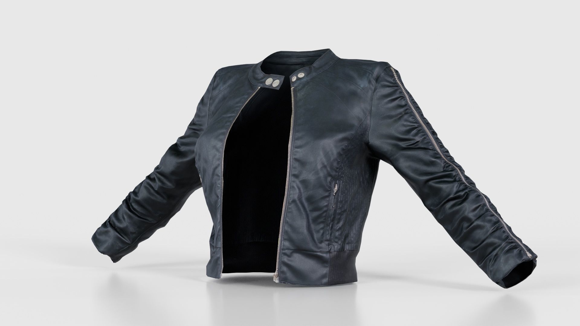 Tiny Black Leather Jacket Open Low-poly 3D model_26