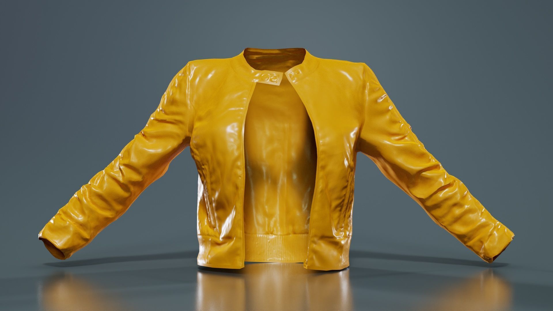 Tiny Black Leather Jacket Open Low-poly 3D model_12