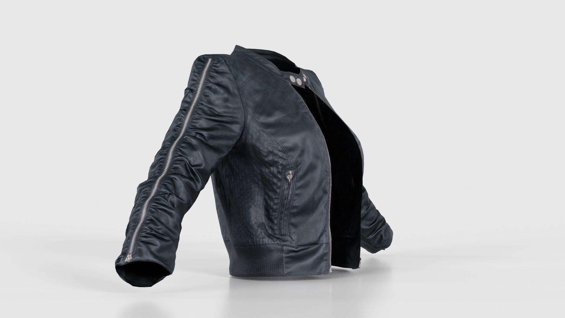 Tiny Black Leather Jacket Open Low-poly 3D model_17