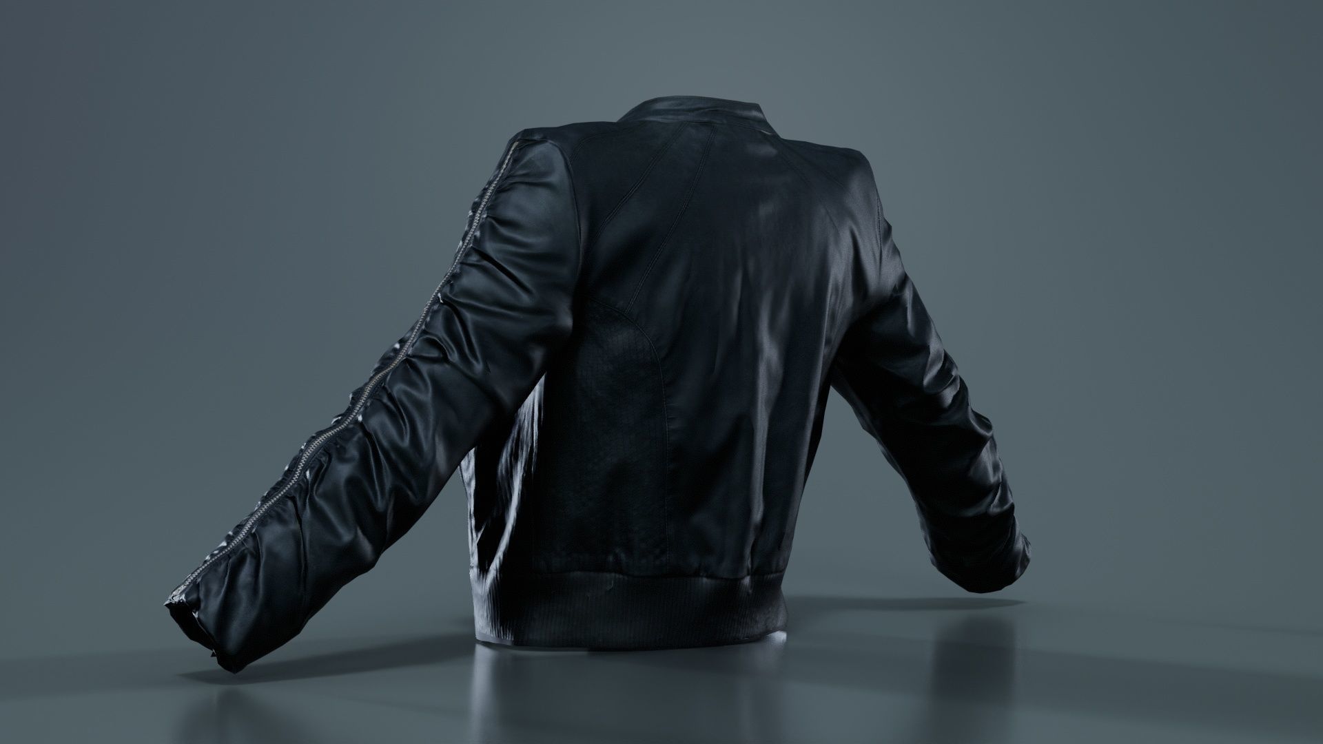 Tiny Black Leather Jacket Open Low-poly 3D model_3