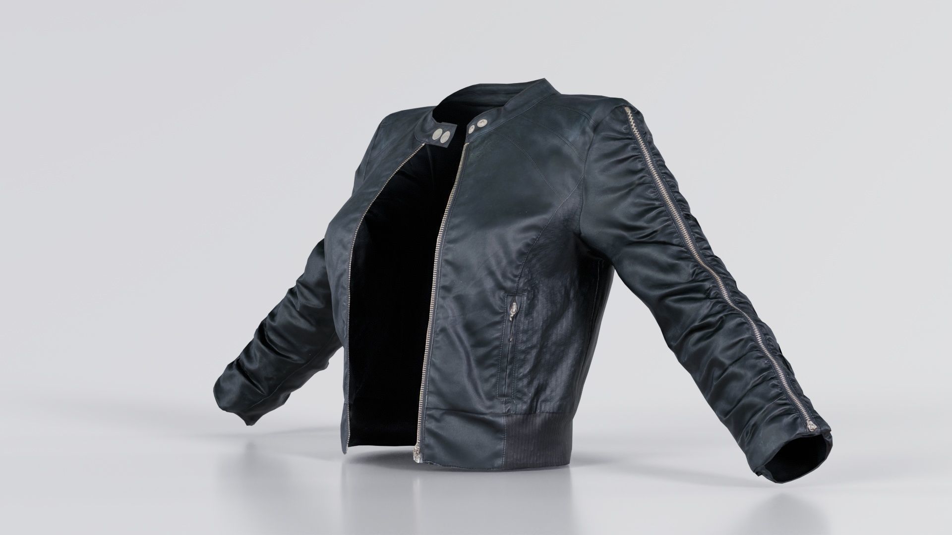 Tiny Black Leather Jacket Open Low-poly 3D model_8