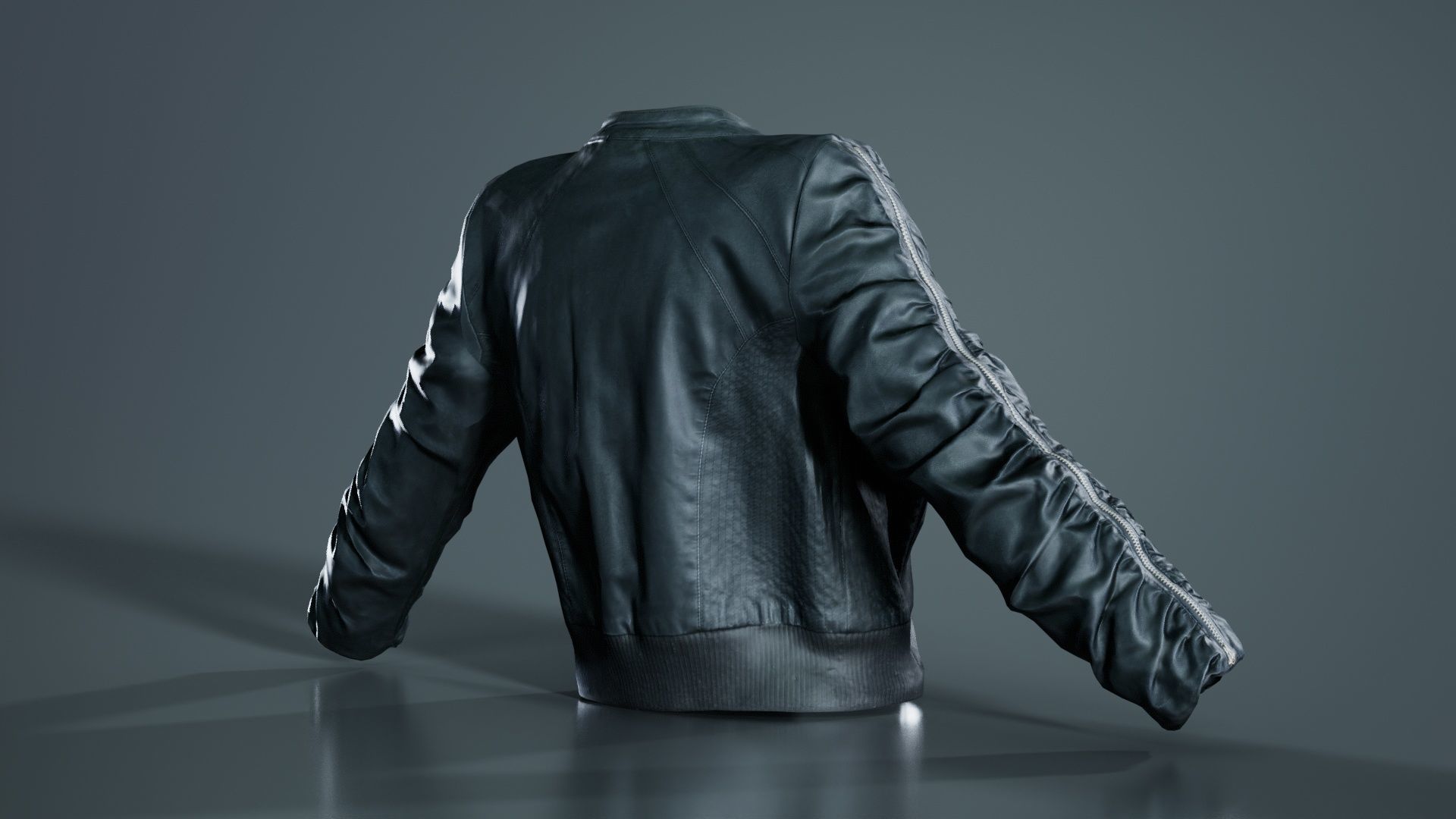 Tiny Black Leather Jacket Open Low-poly 3D model_7