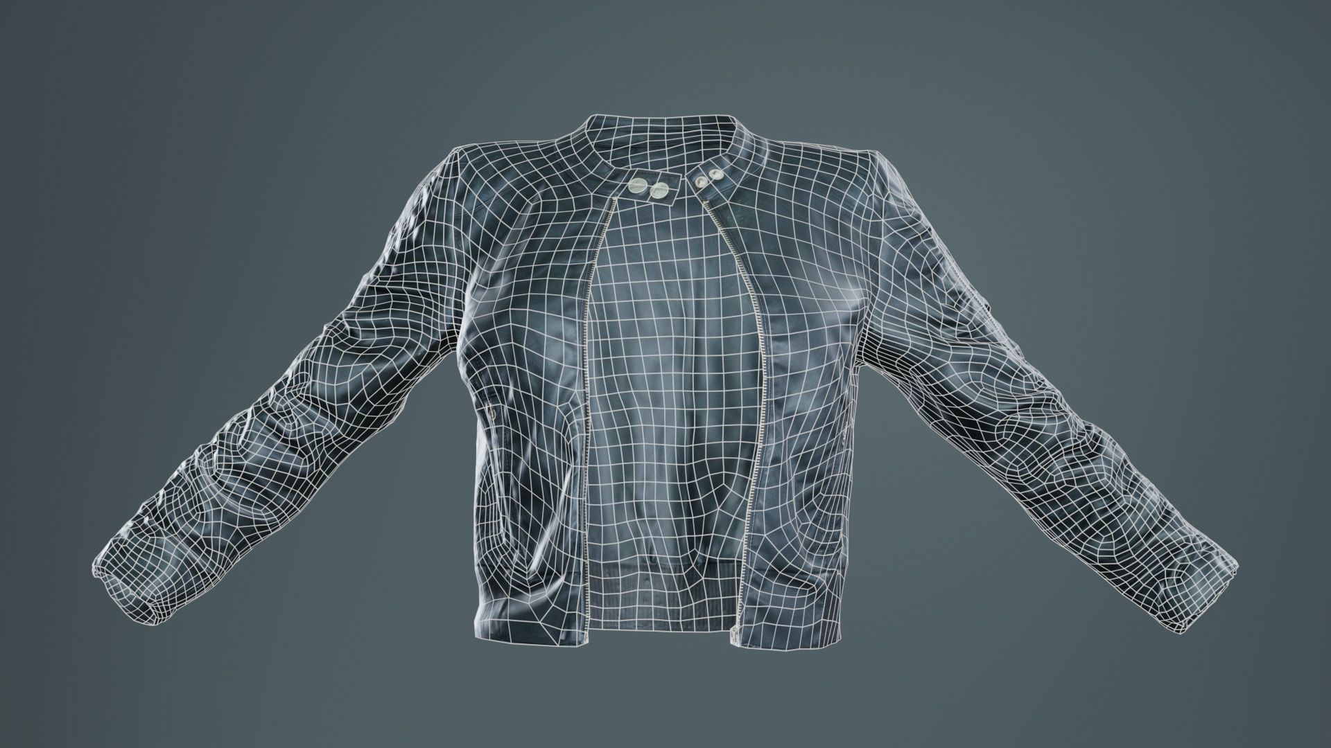 Tiny Black Leather Jacket Open Low-poly 3D model_9