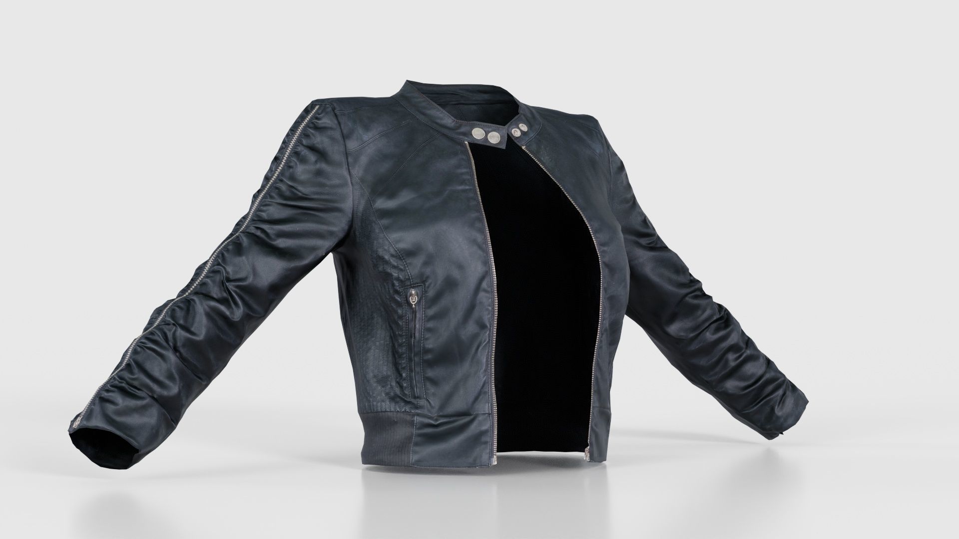 Tiny Black Leather Jacket Open Low-poly 3D model_16