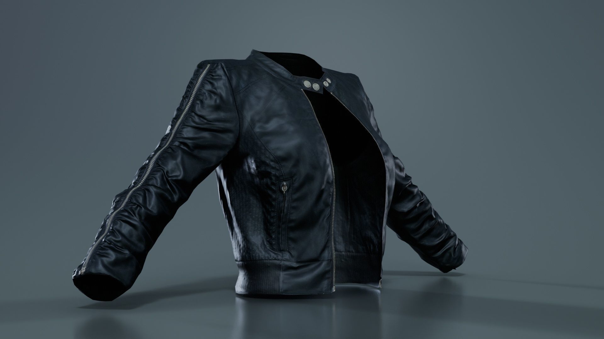 Tiny Black Leather Jacket Open Low-poly 3D model_4
