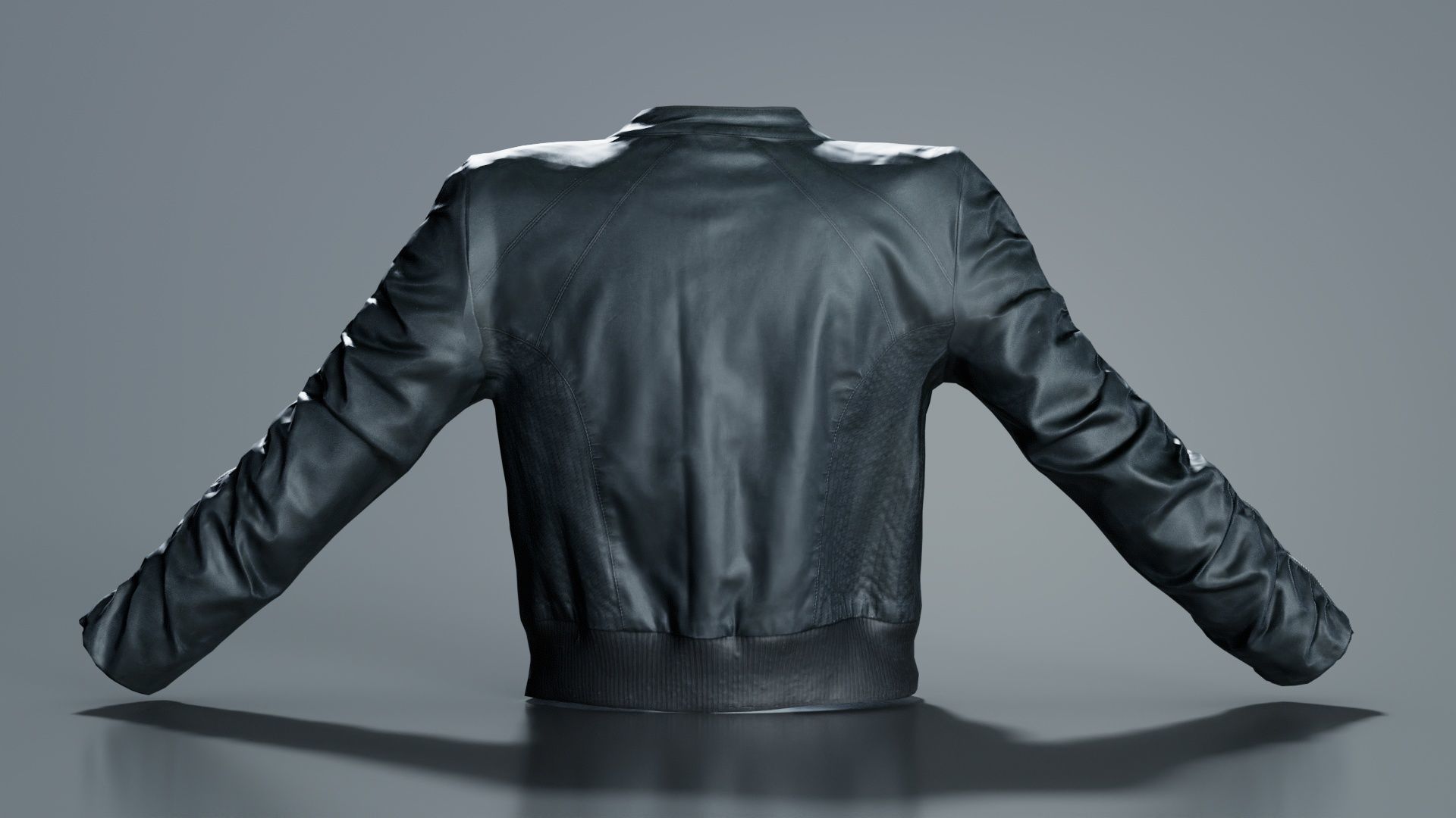 Tiny Black Leather Jacket Open Low-poly 3D model_6