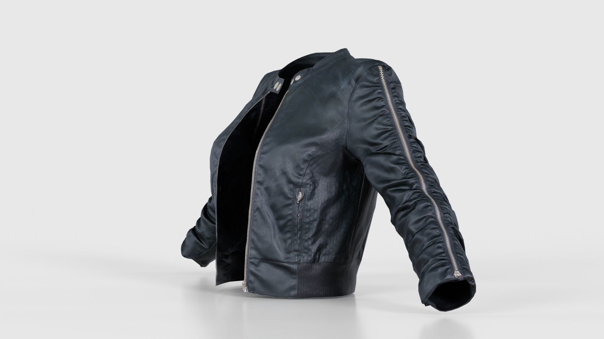 Tiny Black Leather Jacket Open Low-poly 3D model_25
