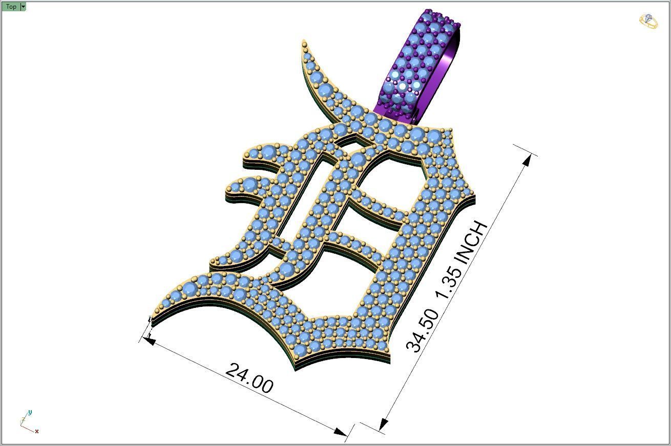 Custom Detroit Tigers Diamond Pendant - DTM Base Ball Team 3D print model_4
